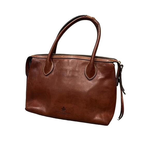 Dooney & Bourke Florentine Leather Small East/West Satchel Dark Saddle Brown - Picture 4 of 11